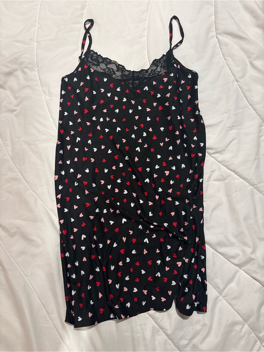 Joyspun Black Heart-Print Lace-Trim Nightgown with Adjustable Straps size XL